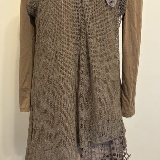 BOHO CHIC Pretty Angel Soft Brown T-Shirt Material High Lo Dress & Mesh Vest  size M. NWT. AEL-LS-88323 (A13)