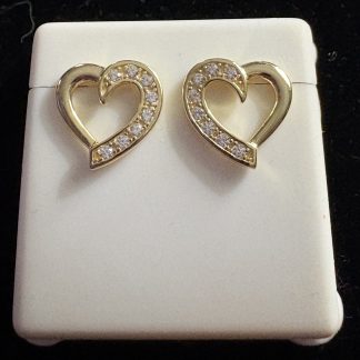 .925 Sterling Silver Gold plated heart shape earrings with CZ stones and Bubble backs 1 1/2 cm NWT (J24)