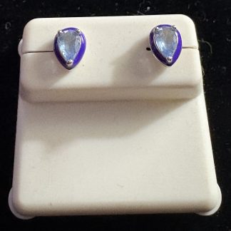 .925 Sterling Silver simulated Tanzanite Earrings Pear-Shaped Minimalist Jewelry Gemstone Stud Earrings 1 cm NWT (J27)