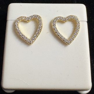 .925 Sterling Silver Gold plated heart shape earrings with CZ stones and Bubble backs 1 cm NWT (J38)
