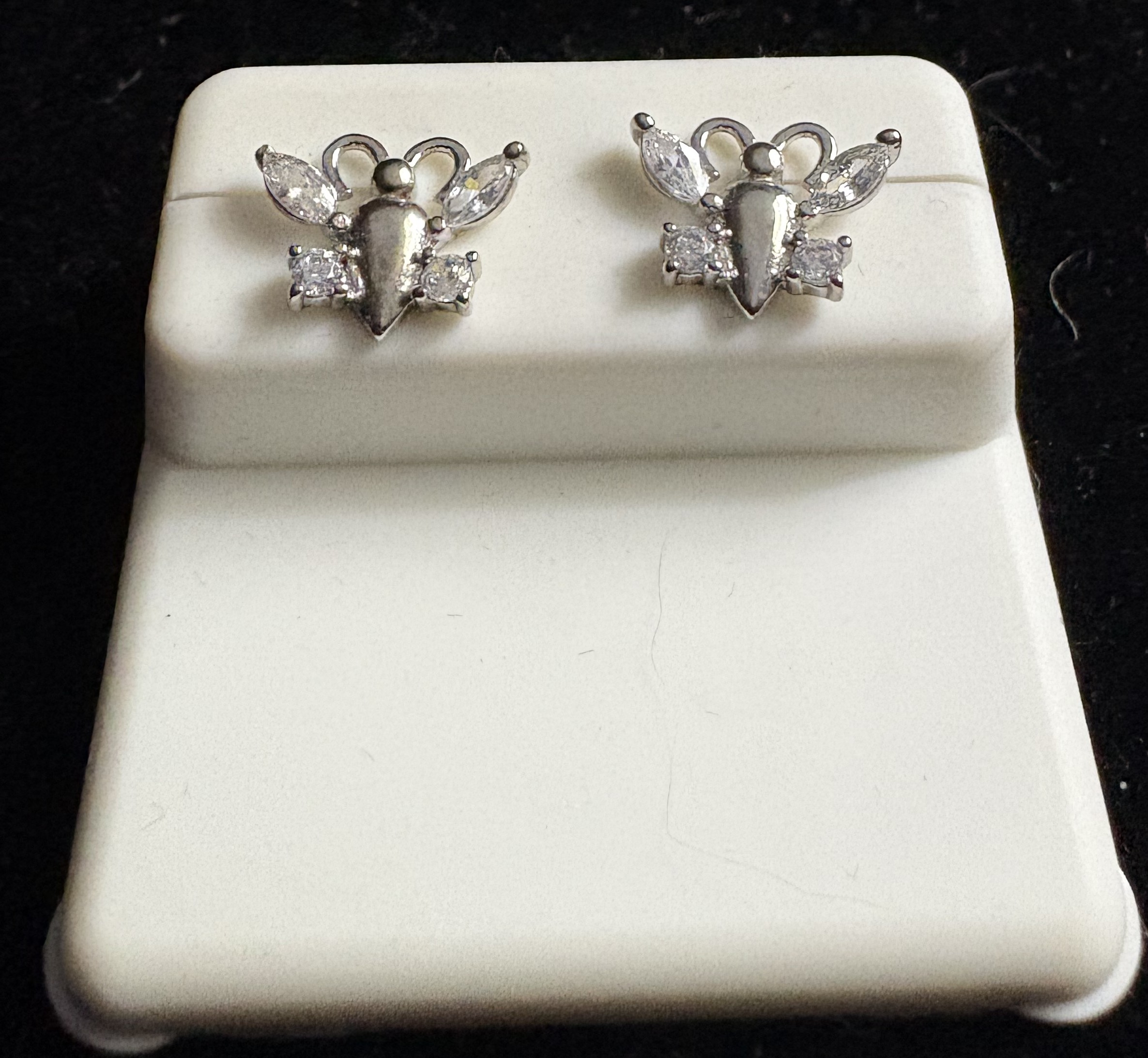 .925 Sterling Silver Simulated CZ Butterfly Stud Earrings 1 cm (J41)