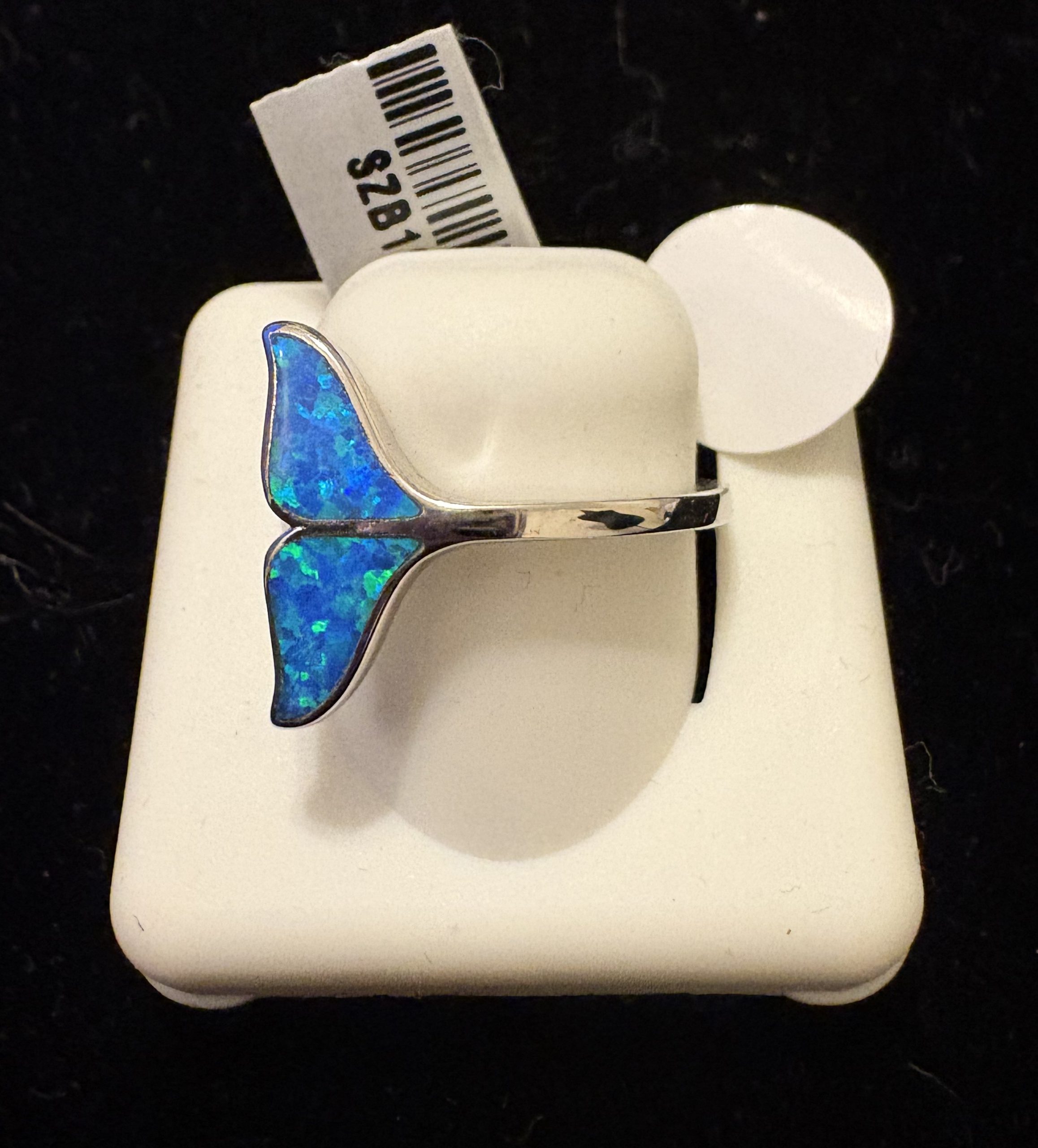 .925 Sterling Silver Blue Opal Mermaid Tail Ring Size 8 2 cm. NWT (J53)