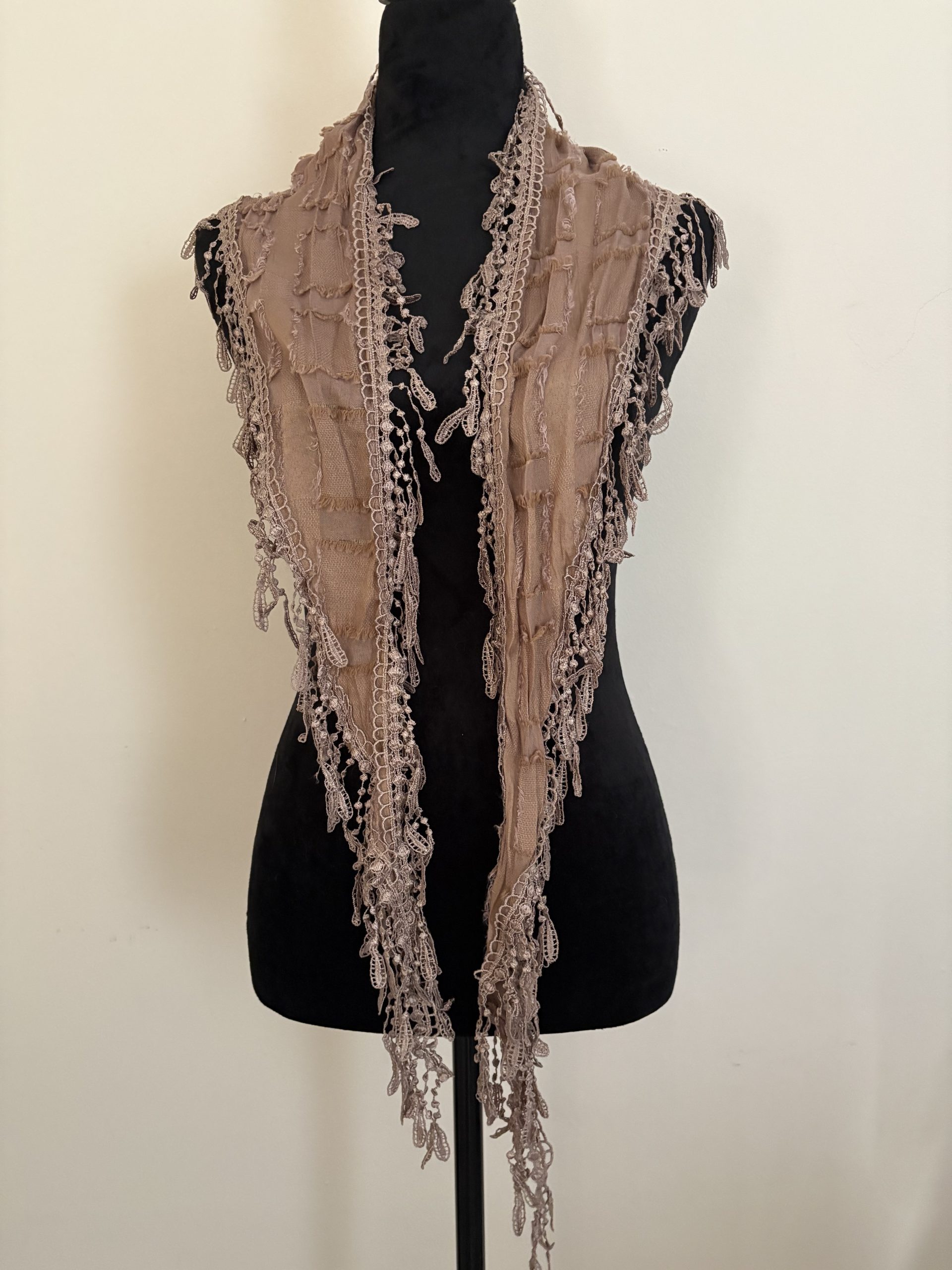 Pretty Angel Linen Vintage Brown Embroidered Scarf/Wrap NEW- (A34)
