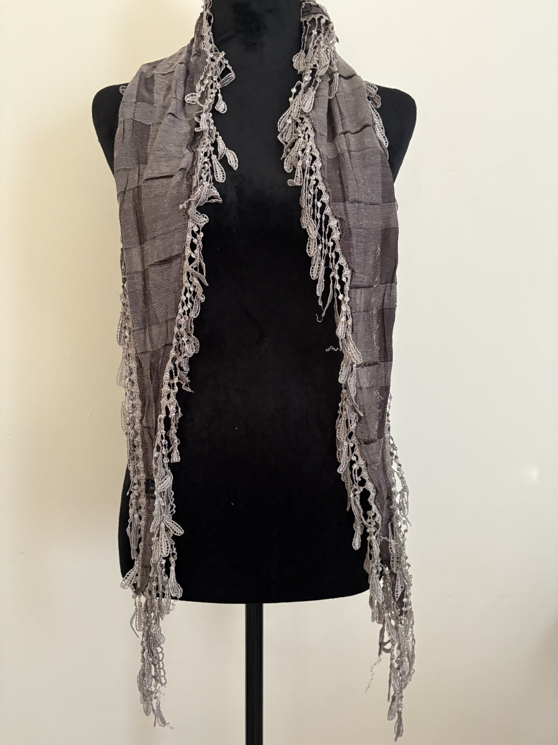 Pretty Angel Linen Vintage Gray Plaid Linen Embroidered Scarf/Wrap NWT SC-TS-97901 (A35)