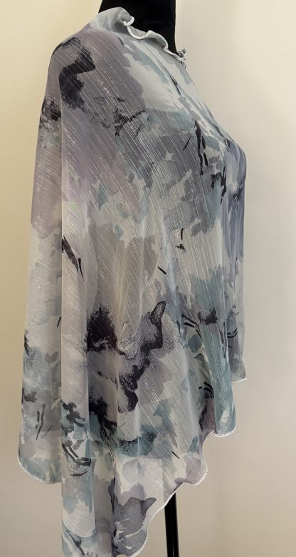 SHEER FLOWERED PONCHO purples, silvers, blues NEW One Size (M) (A43) - Image 2