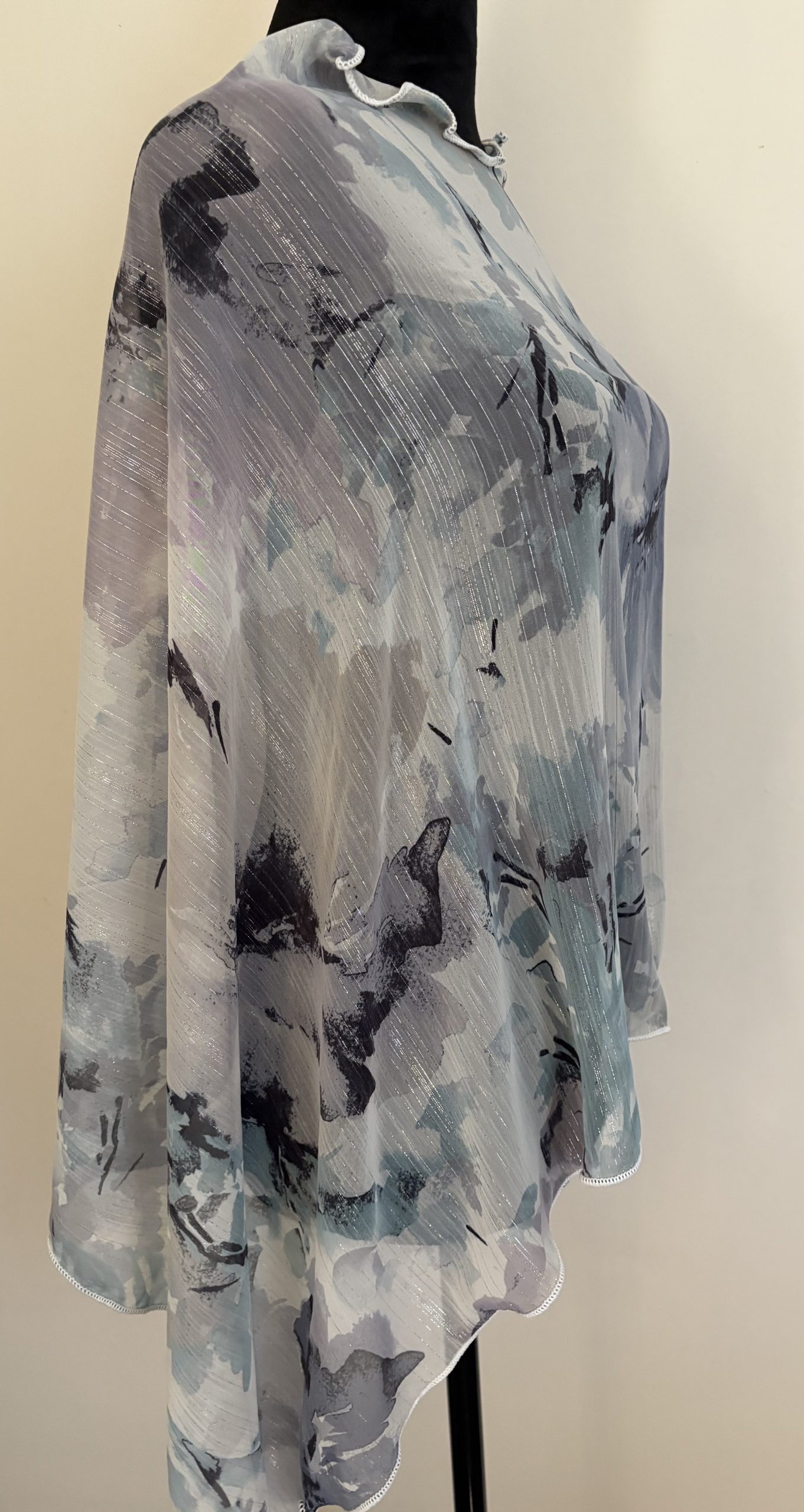 SHEER FLOWERED PONCHO purples, silvers, blues NEW One Size (M) (A43) - Image 2