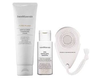 Bare Minerals Double Cleansing Method 3 Pc Set (Pure Plush, Grains & Brush) 4.2 oz (C)